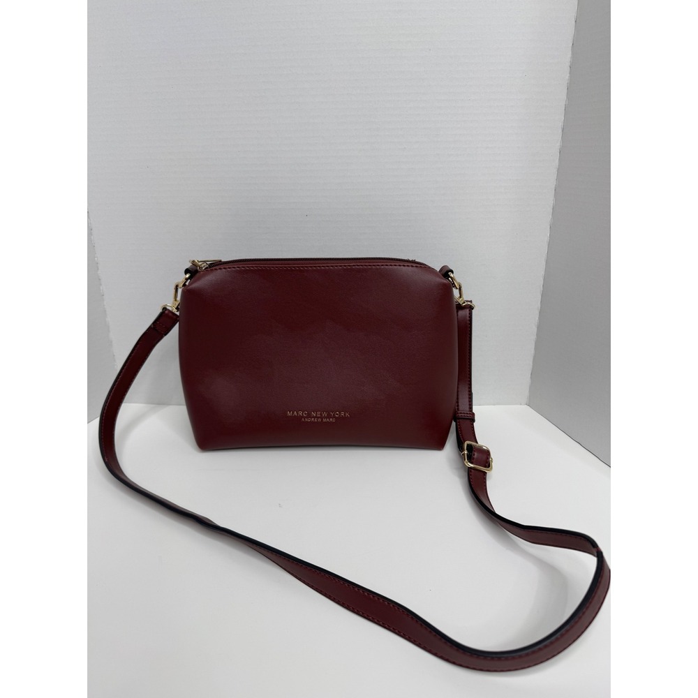 Marc New York Andrew Marc Burgundy Crossbody Bag Gold Hardware Faux Leather